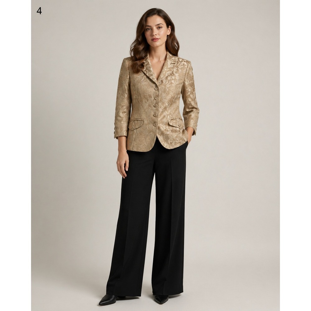 Vintage Karen‎ Kane Blazer Jacket Womens 14 Holiday Gold Damask Pockets